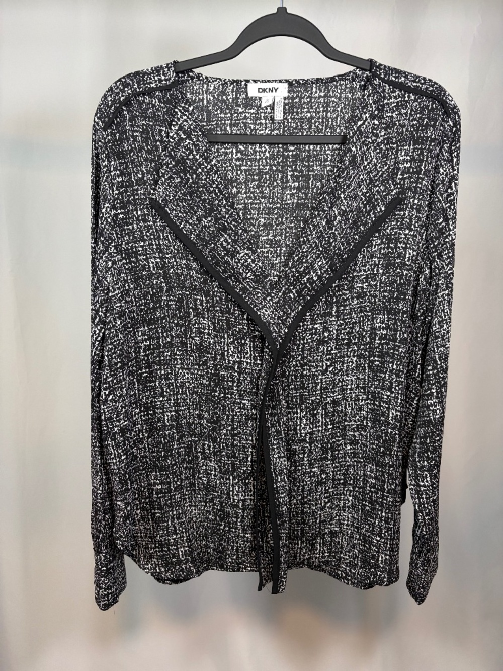DKNY Black & White Abstract Print Draped Cardigan XL